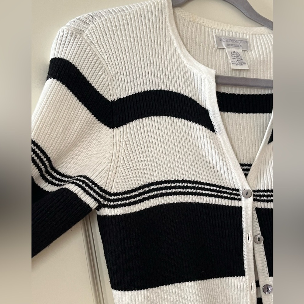Worthington essentials Black & White Ribbed Sweater Women’s Size Large - Picture 9 of 14